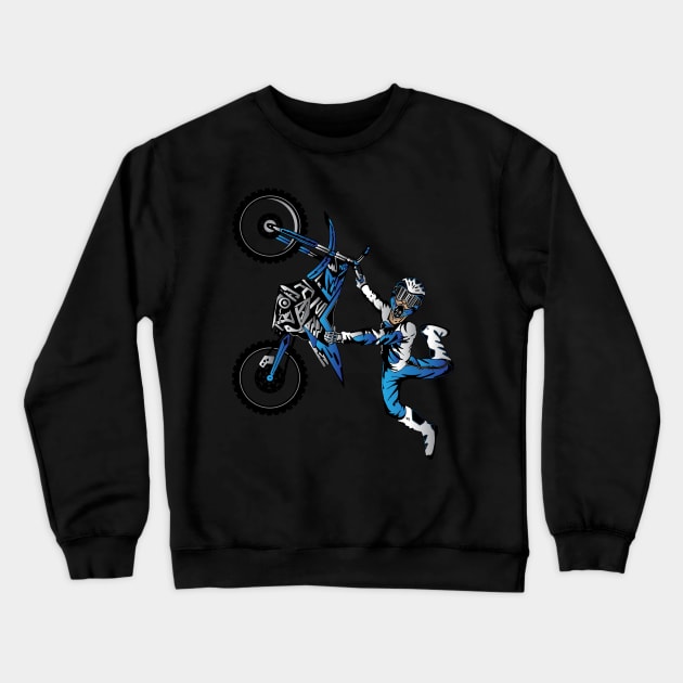 Dirtbiker Motocross Freestyle Fly Blue. Crewneck Sweatshirt by OffRoadStyles